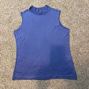 WinterSilks 100% Silk Sleeveless Mock Neck Top | French & Cornflower Blue